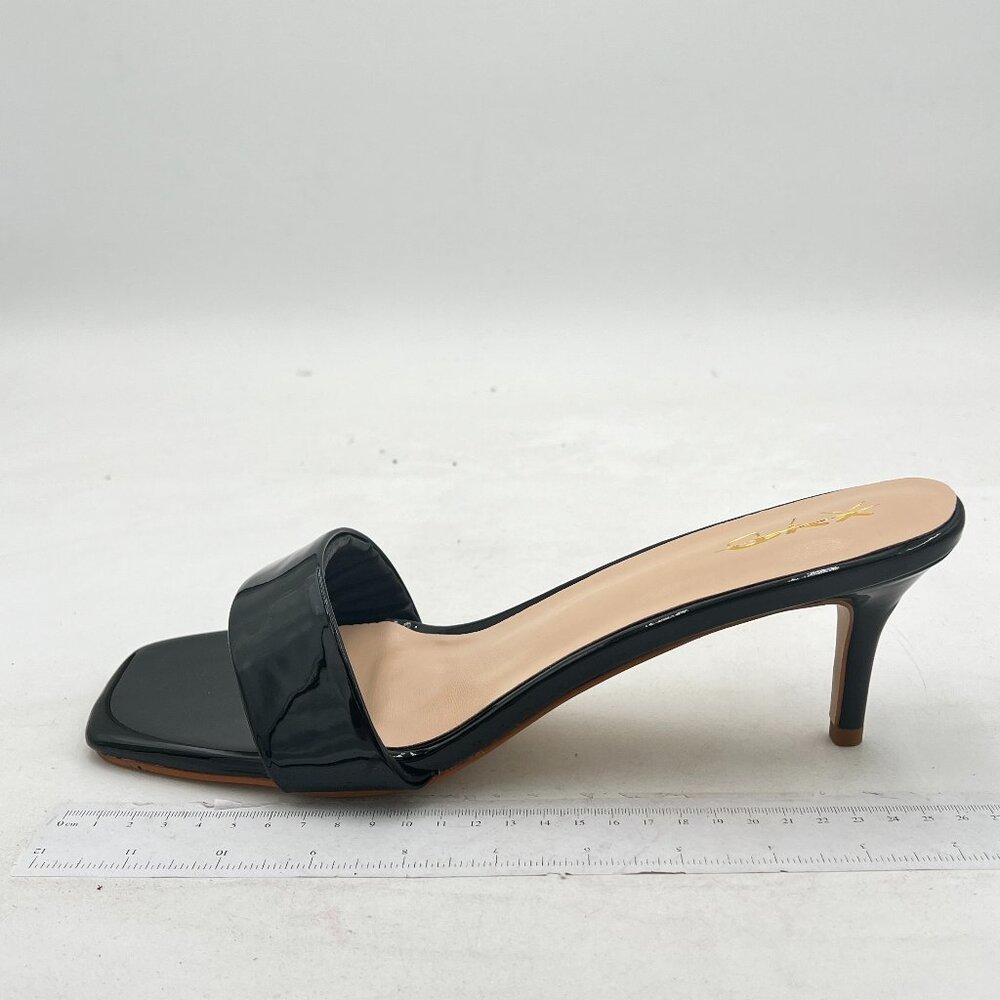 XYD Black Open Square Toe Slip on Mules High Heel Sandal Slipper Date Dress Shoe